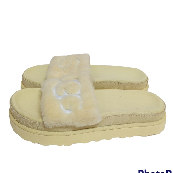 UGG Shoes - UGG laton fur slides yellow NWOT 9